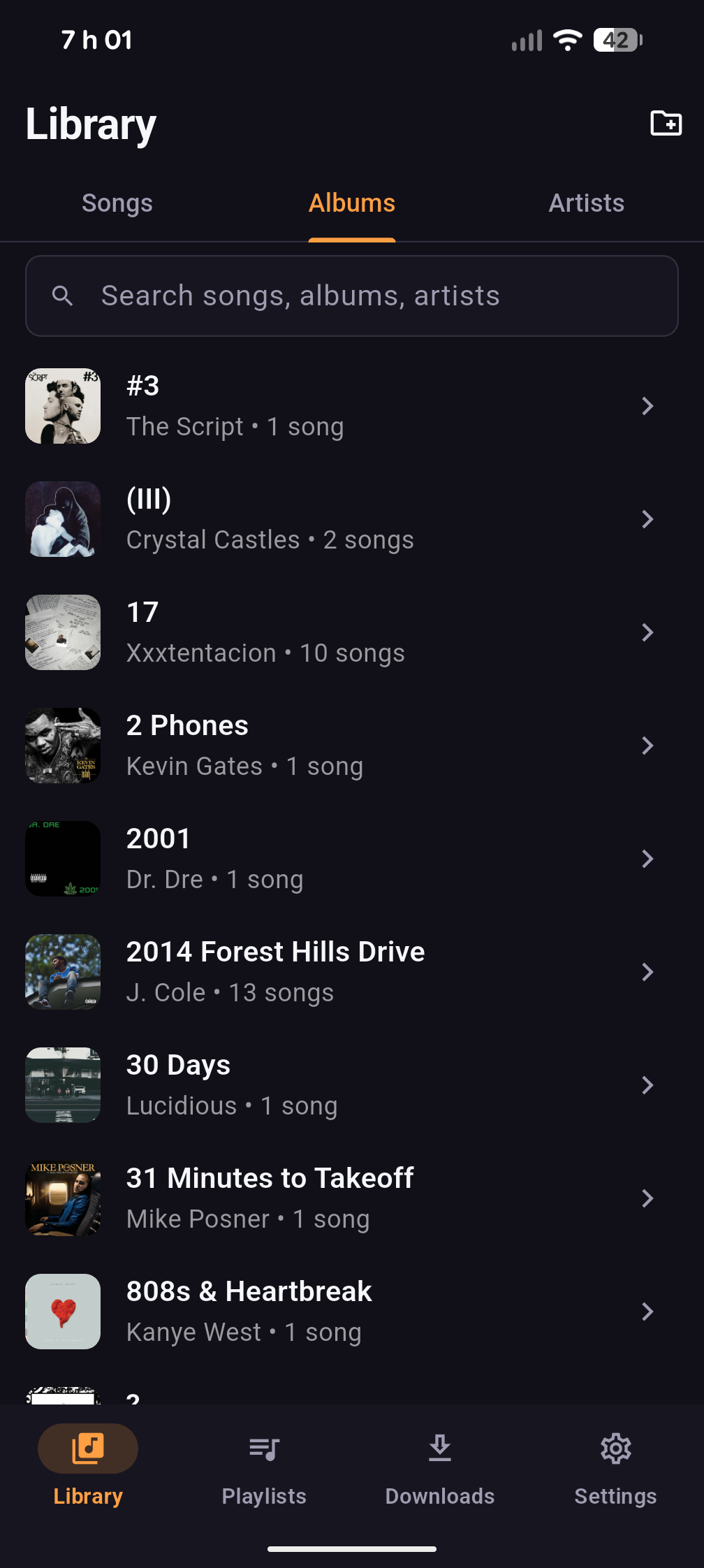 Linthra library showing a grid of albums